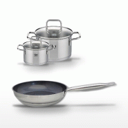 Lot Poêle céramique 28cm et 2 Faitouts 14/20cm Elo Profi Therm Platinum - gris inox 3176239951806