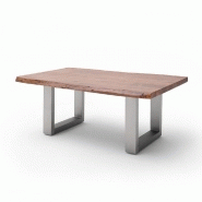 TABLE BASSE CLAREN PLATEAU 110 EN ACACIA MASSIF TEINT NOYER PIÉTEMENT U ACIER BROSSÉ