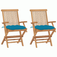 VidaXL Chaises De Jardin Lot De 2 Avec Coussins Bleu Clair Teck Massif - bleu 3062506