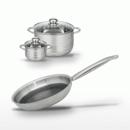 Batterie de cuisine avec 1 poêle 24 cm et 2 faitouts 12/24 cm en inox sans PFAS Elo Collection Relief Solution Brillant - gris 3176239940978_0