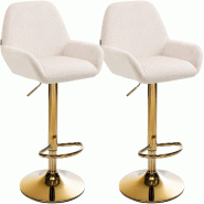 Décoshop26 - Lot de 2 tabourets de bar repose-pieds intégré revêtement velours crème structure en métal doré TDB10737 - beige métal 3000250445856