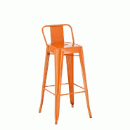 Décoshop26 - Tabouret de bar x1 avec repose-pieds et dossier en design industriel métal orange 10_0005710 - métal 3000265170606