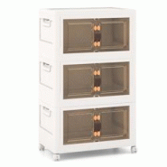 Helloshop26 - Armoire de rangement à 3 bacs pliables et empilables roues verrouillables boîtes de rangement empilables pour salon 20_0006131 - 30002 Helloshop26 - Armoire de rangement à 3 bacs pliables et empilables roues verrouillables boîtes de rangement empilables pour salon 20_0006131 - 30002