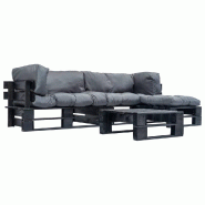 Helloshop26 - Salon de jardin meuble d'extérieur ensemble de mobilier palette 4 pièces avec coussins gris bois - gris Bois massif 3002430532691