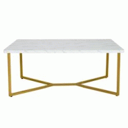 HELLOSHOP26 - Table basse imprimée marbre 107 x 60 x 45,5 cm moderne piètement métal doré avec patins ajustables pour salon blanc 20_0009333 - bla HELLOSHOP26 - Table basse imprimée marbre 107 x 60 x 45,5 cm moderne piètement métal doré avec patins ajustables pour salon blanc 20_0009333 - bla