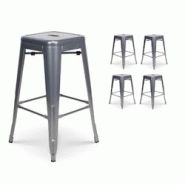 Kosmi Lot de 4 tabourets de bar en métal gris argenté brillant style industriel - Hauteur 66 cm - 3760301697213 Kosmi Lot de 4 tabourets de bar en métal gris argenté brillant style industriel - Hauteur 66 cm - 3760301697213