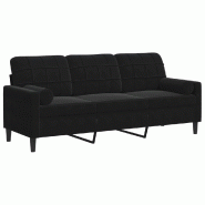 VidaXL Canapé 3 places avec oreillers décoratifs noir 180 cm velours Modèle Toscano - 3278234