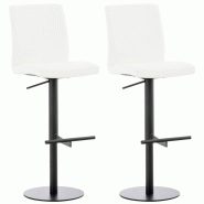 Décoshop26 - Lot de 2 tabourets de bar avec repose-pieds et dossier assise en similicuir blanc cadre métal noir 10_0006748 - blanc métal 3000265741851