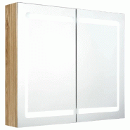 Helloshop26 - Armoire murale à miroir LED contemporaine 80 x 12 x 68 cm éclairage doux rangement pratique en MDF chêne 02_0046749 - verre 300023440