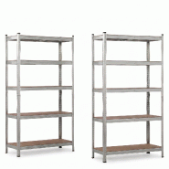 IvoQ Étagères de rangement lot de 2 – 180 x 90 x 40 cm – Métal galvanisé – 5 étagères en MDF – Pour garage et abri - métal 8721335300710