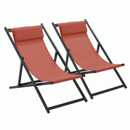 Oviala Business Lot de 2 transats en aluminium terracotta - marron aluminium 115191