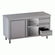 Vaiotec Meuble de bureau TOPLINE / 2 portes coulissantes et 3 tiroirs à droite, 1800 x 600 mm - inox 10389
