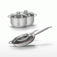 Batterie de cuisine set de 4 pièces en inox avec 2 faitouts 20/24 cm et 2 poêles 24/32 cm Elo Collection Relief Solution Brillant - gris 3176239941531