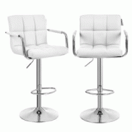 Helloshop26 - Lot de 2 tabourets de bar avec accoudoirs dossier charge maximale 200 kg déporté blanc 12_0002548 - 3000702132693 Helloshop26 - Lot de 2 tabourets de bar avec accoudoirs dossier charge maximale 200 kg déporté blanc 12_0002548 - 3000702132693