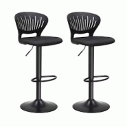 Helloshop26 - Tabourets de bar lot de 2 hauteur réglable assise rembourrée dossier en forme de couronne tissu respirant pivotant 12_0002450 - 300083 Helloshop26 - Tabourets de bar lot de 2 hauteur réglable assise rembourrée dossier en forme de couronne tissu respirant pivotant 12_0002450 - 300083