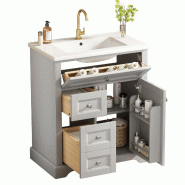 Merax lavabo 76×46×87 cm, meuble de salle de bain sur pied avec lavabo, 3 tiroirs, étagère de porte, étagère réglable, gris - gris multi-matér