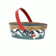 Panier carton ovale "Chalet" anse rabattable rouge 24x20x8cm - par 20