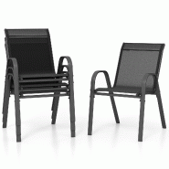 COSTWAY Lot de 4 fauteuils de jardin en tissu Textilene, empilables, pieds métalliques, charge 150 kg, 56 × 70 × 84 cm (Noir, 4 pièces) - noir mé COSTWAY Lot de 4 fauteuils de jardin en tissu Textilene, empilables, pieds métalliques, charge 150 kg, 56 × 70 × 84 cm (Noir, 4 pièces) - noir mé