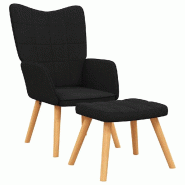 Décoshop26 - Fauteuil lounge chaise de canapé design moderne avec repose-pieds en tissu noir et bois DEC026608 - noir Bois massif 3000255911240
