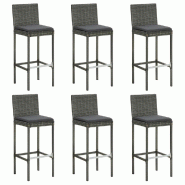 Décoshop26 - Lot de 6 tabourets de bar avec coussins gris en résine tressée gris DEC029583 - gris 3000257446245