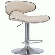 Décoshop26 - Tabouret de bar x1 sièges modernes aux lignes ondulées en PVC crème pied trompette métal chromé 10_0005675 - beige métal 3000265150578