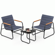 Helloshop26 - Lot de 3 pièces ensemble de conversation extérieur 72,5 x 61 x 77 cm confort ergonomique table basse pratique en métal 20_0017154 - g