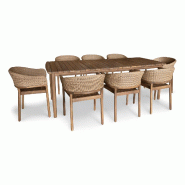 Now's Home - Ensemble Table 230cm + 8 Faut/table Acacia Brun Resine Tressee Alhambra - 3256390253541