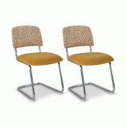 Now's Home - lot 2 chaises /table en tissu leopard et chrome brossé 50x45x78 féline - 3256390255422