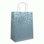 Sac "Bulles argent" bleu glacier poignées torsadées 24+12x31cm - par 10