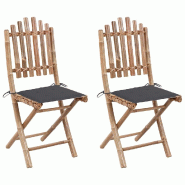 VidaXL Chaises Pliables De Jardin Lot De 2 Avec Coussins Bambou - gris 3063987