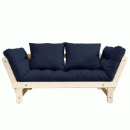 BANQUETTE MÉRIDIENNE FUTON BEAT PIN NATUREL TISSU COLORIS MARINE COUCHAGE 75*200 CM.