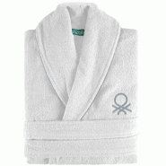 Benetton - Peignoir L/XL 100% Coton 360GSM couleur Blanc avec Broderie Noire - BLACK & WHITE - L/XL blanc BE178