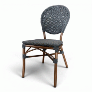Bistromania ROUEN chaise de terrasse aluminium tressée L42 P50 H88cm noir effet bois - noir aluminium EA304
