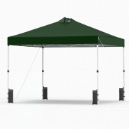 COSTWAY Pavillon 3x3m, pop-up hivernal, avec 4 sacs, piquets, cordes et sac à roulettes, tente avec protection solaire - vert métal ZB35367SZ