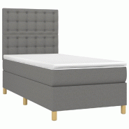 Décoshop26 - Cadre de lit LED avec sommier tête de lit matelas 100x200 cm tissu gris foncé TDL0208434 - gris 3001540047767
