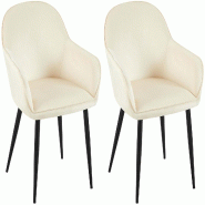 Décoshop26 - Set de 2 chaises de salle à manger dossier arrondis avec accoudoirs en velours crème 10_0001527 - beige 3000250523028