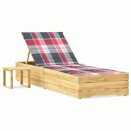 Helloshop26 - Transat chaise longue bain de soleil lit de jardin terrasse meuble d'extérieur avec table et coussin pin imprégné 02_0012670 - 300069