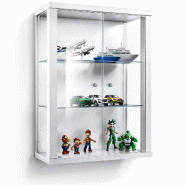 K-Möbel suspension vitrine Blanc (80x60x25 cm) avec 2 étagères en verre réglables en hauteur - modèle de voiture vitrine d'argent - blanc Bois ma