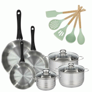 Lot de 3 Poêles 20/24/28cm et 3 Faitouts 16/20/24cm Fackelmann Généva avec 5 ustensiles Fackelmann - 3176239920208