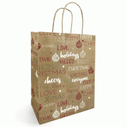 Sac kraft Message naturel blanc et rouge 34+14X39.5cm - par 50
