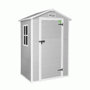 Wasabi - Abri de Jardin en Résine Aqua 1.4  avec fenêtre - Inclut le Sol - Toit à pignon - Gris Blanc - Cabane extérieur - Cabanon rangement - gri