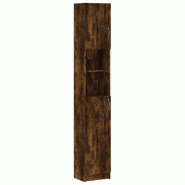 Helloshop26 - Armoire de salle de bain haute rangement flexible 32 x 25,5 x 190 cm en bois d'ingénierie chêne fumé 02_0048183 - Bois massif 3000235