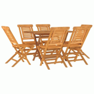 Helloshop26 - Ensemble à dîner salon de jardin meuble d'extérieur 7 pièces bois de teck solide 02_0014354 - Bois massif 3000133121532