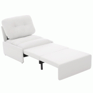 Merax Canapé-lit gigogne 2 en 1 - Chaise Simple et lit d'appoint, 195 × 81.5 × 90 cm, Tissu en Lin, canapé Multifonction Peu encombrant, Blanc - b