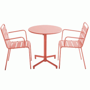 Oviala Business Ensemble table de jardin et 2 fauteuils en métal argile - rose acier 114720