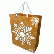 Sac luxe nature décor flocon avec fenêtre 26+12X32cm - par 12