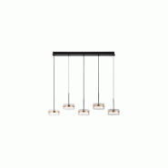 Suspension en métal et verre borosilicate, 5 LED 70 W 3000 K, finition or brillant et noir mat, dimmable, H. 250 cm - Perenz - multicolore 8218 OR LC