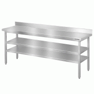 Table de travail en inox Bar 2000x600 mm avec 2 étagères inférieures et dosseret PREMIUM - GOLDINOX - gris inox 3701770835690