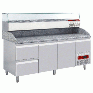 Table pizza réfrigérée tropicalisé 2 portes et 2 tiroirs 600x400 un... - PTP261/P9_SY198G/PP9
