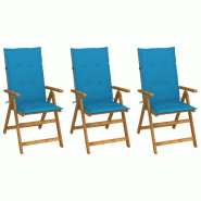 VidaXL Chaises Pliables De Jardin Lot De 3 Avec Coussins Bois D Acacia - bleu 8720286280171